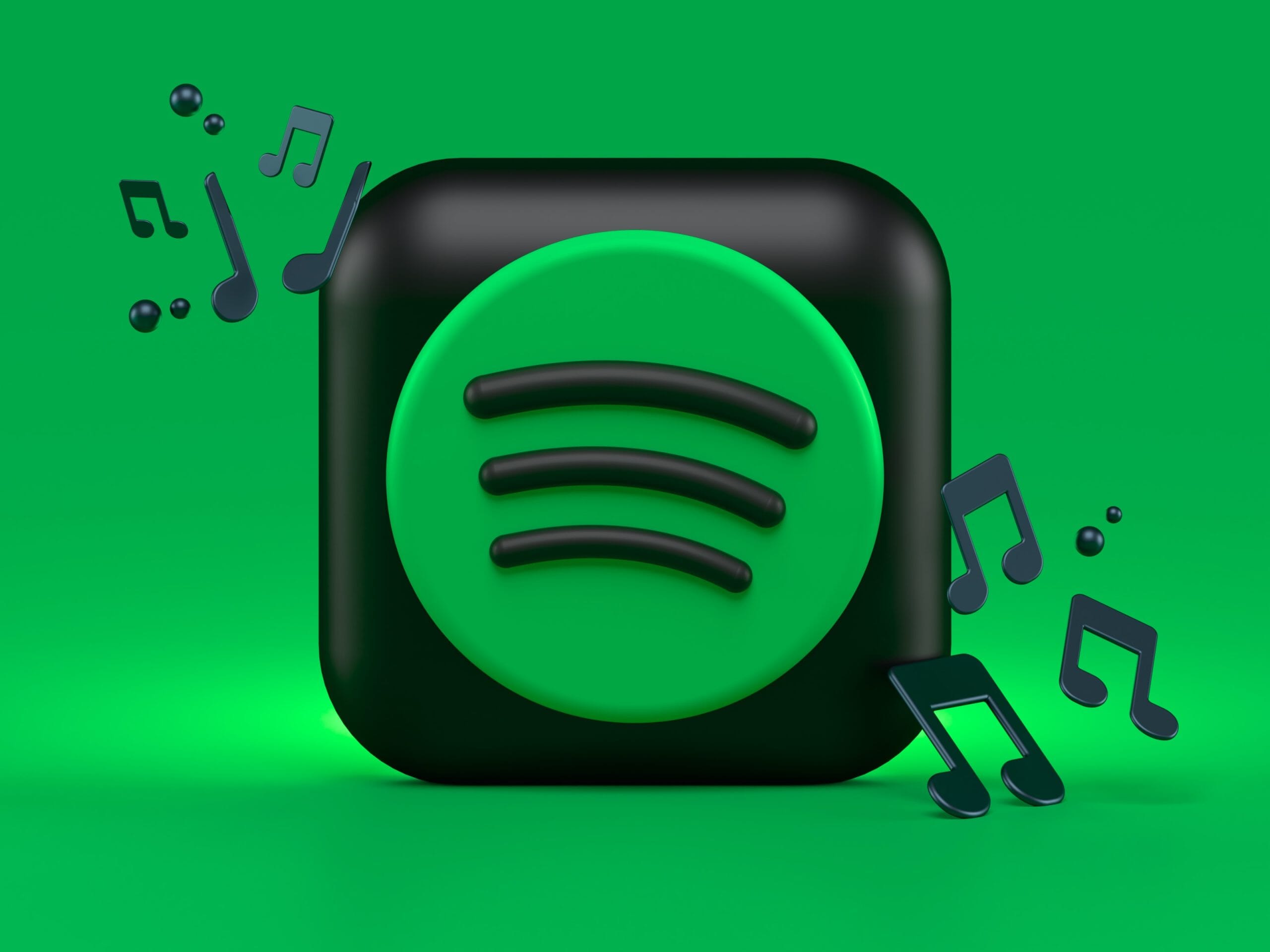 Spotify-Symbol mit Musiknoten auf grünem Hintergrund, perfekt für Startups.